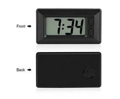 Reloj Portátil LCD Mesa Digital Coche Tablero de Instrumentos Escritorio Reloj electrónico Fecha Hora Calendario Panel de Instrumentos con Almohadilla Adhesiva