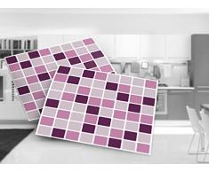 Pegatina para Azulejos Decoración Pared Cubierta Cocina Mosaico Lila (Caja de 32) - 10 x 10 cm