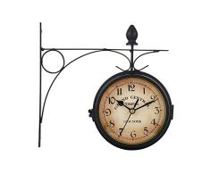 Prenine Reloj de Pared de Doble Cara, Reloj de Pared Reloj de Estación de Tren de Jardín Interior y Exterior de Doble Cara Vintage Antiguo Aspecto Montado en la Pared, Negro