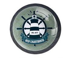 COOSUN Etiqueta vintage con un tema náutico tirador de cajón tirador de cristal en forma de círculo tiradores de gabinete con tornillos para el hogar oficina armario (4 piezas)