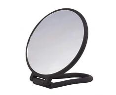 Parsa - Espejo ajustable de espejo de mano con acabado suave al tacto, color negro redondo doble cara normal y aumento de 3 pliegues para maquillaje y peluquería