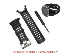 Correa para reloj de goma suave, color negro, repuesto, con herramienta y tornillos para SUUNTO Ambit 3 PEAK/Ambit 2/1