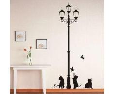 Vinilo decorativo pegatina pared, cristal, puerta (Varios colores a elegir)- gatos debajo de la farola