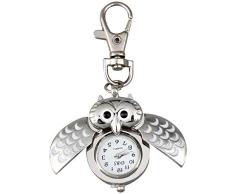 REFURBISHHOUSE Reloj de Bolsillo de Buho con Llavero 40 x 25 mm Plata