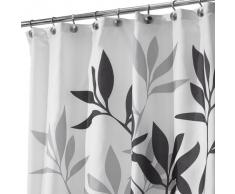 InterDesign Leaves Cortina de Ducha | Cortina de baño de diseño de tamaño estándar, 183,0 cm x 183,0 cm | Elegantes Cortinas Estampadas con Dibujo de Hojas | Poliéster Negro/Gris