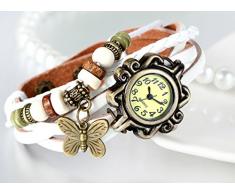 Jewelrywe Joyas Pulsera de cuero de las mujeres, retro vintage reloj de pulsera hermosa, Pulsera Látex Diseño ajustable con mariposa (blanco)