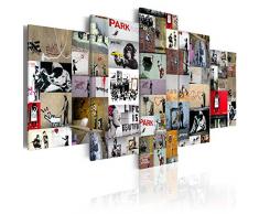 murando - Cuadro en Lienzo 200x100 cm Banksy Impresión de 5 Piezas Material Tejido no Tejido Impresión Artística Imagen Gráfica Decoracion de Pared Abstracto i-C-0092-b-n Collage