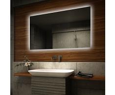 Espejo de baño moderno e iluminado, fabricado a medida con marco luminoso LED