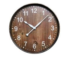 ufengke Reloj de Pared Grano de Madera Marrón Reloj Quartz Vintage Antiguo Pare Comedor Cocina Salon, Diámetro 30cm