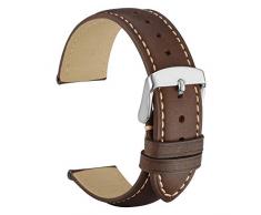 WOCCI 20mm Correa de Reloj de Cuero Vintage con Hebilla Plateada, Banda de Repuesto (Marrón Oscuro)