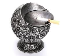 BTSKY Cenicero Vintage Resistente al Viento con Tapa, Diseño de Castillo Clásico, Cenicero de Mesa para Cigarrillos, para Uso en Interiores y Exteriores, Decoración de Hogar y Oficina Plata