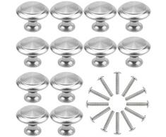 Natuce 12PCS Plata Pomo de armario redondo, 30mm tirador para cajón, Pomos y Tiradores de Muebles, Pomos, pomos redondos, para Puertas, Armarios de Cocina,Cajones - un solo agujero