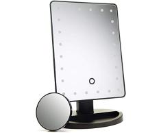 ADOV Espejo Maquillaje con Luz, 24 LED Espejo Cosmético de Sobremesa, Aumento 10x, 180° de Rotación, para Cosmético, Afeitado y Viaje - Negro