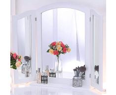 Chende Espejo Triple con Base Desmontable, 3 Piezas Plegable para tocador, Espejo para el tocador, Sobremesa o montado en la Pared (Blanco)