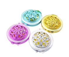 Hueco de la vendimia que talla el espejo plegable doble del maquillaje del color al azar Espejo de bolsillo compacto portátil mini regalo