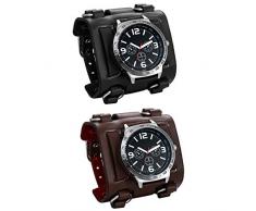 Jewelrywe Reloj de Pulsera Hombre Chicos Marron/Brazalete Ancho de Cuero Negro