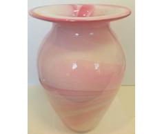 Jarron de suelo grande de cristal coloreado, bulboso florero de vidrio soplado a boca en tonos rosa y blanco de marmol, para las flores de tallo largo, altura circa 24 cm, disenado y fabricado por la Oberstdorfer Glashütte