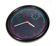 CHRISTIAN GAR Reloj de Pared con Termómetro e Higrómetro analógicos - Redondo Color Nego (25 cm)