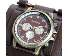 JewelryWe Reloj de Pulsera Grande Negro de Estilo Gótico Punky Hip-Hop para Hombres Chicos, Correa de Cuero Ancha de Moda Retro Punk Rock (Marrón)