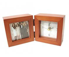 RELOJ CON PORTAFOTOS SOBREMESA MESITA MESILLA MADERA ANCHA
