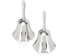 com-four® Campana de Mesa de Metal 2X - Campana de Mano como decoración navideña - Campana de recepción en Diferentes diseños [la selección varía] (02 Piezas - 10.7cm - Metal)