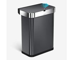 simplehuman Cubo Rectangular con Sensor controlado por Voz y Movimiento, Acero Inoxidable Negro, 58 litros