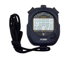 CkeyiN-Cronómetro ，Cronómetro Digital Deportivo Profesional ，Cronómetro Temporizador Portátil ,Con Gran Pantalla Lcd ，Tres Filas De 60 Memorias De Vuelta Contra Correr Temporizador /Negro