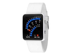 Reloj Unisex,WSSVAN Forma de Ventilador de Linterna Multifunción Reloj LED a Prueba de Agua Reloj de Silicona con Gel Binario Reloj Electrónico con LED Reloj de Pareja (Blanco)