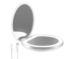 Flybiz Espejo de maquillaje de viaje, Espejo de Bolsillo Compacto Iluminado LED para Maquillaje, luz diurna, compacto, portátil, 1X/3X de Mano Portátil Doble Cara Iluminación Natural Plegable