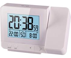 Think Gizmos Reloj Digital Atómico Proyector Led con Medidor de Temperatura - TG644 - Reloj Despertador Digital con Reloj Proyector Pared o Techo -2 Alarmas Higrómetro y Puerto USB Cargador (Blanco)