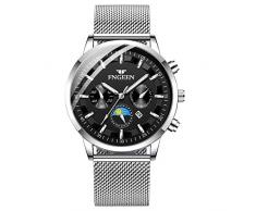 Infinito U-Relojes para Hombre Moda Impermeable Deportes Reloj de Cuarzo Esfera Negra Reloj de Pulsera de Acero Inoxidable Cronógrafo Calendario Reloj de Negocios para Hombres Puntero Luminoso