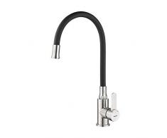Ibergrif M22119-2, Grifo de Cocina Negro con Caño Flexible Universal, Grifo Monomando para Cocina, Acero Inoxidable Cepillado