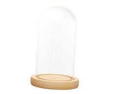 SM SunniMix Cúpula de Vidrio Campana de Cristal con Madera Base de LED Luz Florero Mesa Hogar Boda Decoración - D 10x18cm