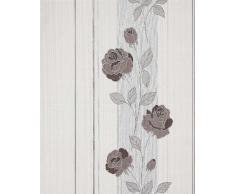 Papel pintado con patrón de flores rosas y rayas EDEM 766-30 en gris pálido crema marrón cacao plata