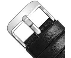 Fullmosa Axus Correa Piel, 12 Colores para Correa Reloj, Huawei Samsung Correa/Banda/Pulsera/Strap 14mm 16mm 18mm 19mm 20mm 22mm 24mm, Negro + Hebilla de Plata, 22mm