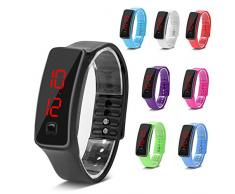 Sonew Relojes Deportivos Reloj de Pulsera led de Silicona Calendario de Tiempo Pulsera Pulsera Digital para Hombres de Las Mujeres Impermeable a Largo Tiempo de suspensión Ligero(Black)