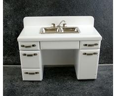 Casa De Muñecas Muebles Madera Blanca de 1950 Mueble de cocina doble Bacha & Grifo Monomando