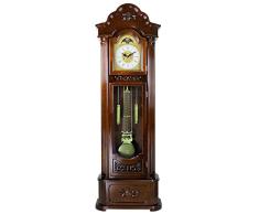 Reloj de Pie Sala Madera Maciza Mecánico Relojes Estilo Europeo Clásico Indicación de la Hora Reloj Del Soporte Villa Decoración Moda/marrón/Como se muestra