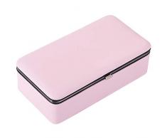LY4U Organizador de la caja de joyería para collares Pendientes de anillos - Caja de almacenamiento de joyería de mujer de cuero de imitación de niñas con bolsos de mano con espejo (rosa y blanco)