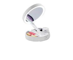 Bello Luna Espejo de maquillaje plegable con luces, lupa 10X y espejo cosmético de rotación libre de 360 ° para el hogar, la oficina, la mesa o el viaje