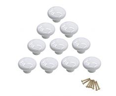 10 pomos redondos de cerámica de colores con un solo orificio, tirador para armario, aparador, puerta, cajón blanco