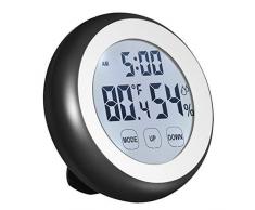 Higrómetro Termómetro Reloj 3 en 1 Digital Temperatura Humedad Monitor Calibre Interior / Exterior Humedad Medidor con Tiempo Gran Pantalla LCD Retroiluminación Pantalla Táctil para Bebé Comodidad
