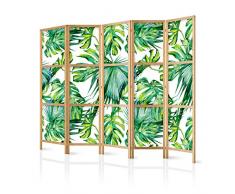 murando - Biombo XXL Tropical Hojas Monstera 225x171 cm - 5 Paneles - Lienzo de Tejido no Tejido Tela sintética Separador - Madera Design de Moda Hecho a Mano - Deco - Japón b-B-0295-z-c