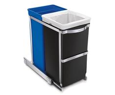 simplehuman, cubo de reciclaje extraíble, estructura de acero resistente, 35 L (20/15)