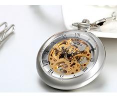 JewelryWe Reloj de Bolsillo mecánico Cuerda Manual, clásico Retro Reloj Bronce, Pantalla Dual Hueco, Reloj de Bolsillo Antiguo (G)