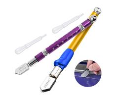 WEKON 2pcs Cortador de Vídrio Profesional, Cortavídrios, Cortador de Cristal Profesional Self-Oiling Precisión Absoluta Corte 4-15MM Aleación de Aluminio para Espejo Vídrio Azulejo 1 Cuentagotas