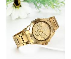 JewelryWe Reloj Dorado de Esfera Oro, Reloj de Caballero Cuarzo, 3 Subesferas de Decoración, Reloj de Hombre Acero Inoxidable, Todo Dorado Regalo de Navidad