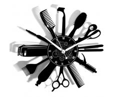 Reloj de pared de vinilo Decoración artesanal vintage Peluquería Diseño moderno Barba Belleza Hombre Mujer
