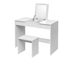 WOLTU Tocador Mesa Cosmética con Taburete Tocador de Maquillaje con Espejo Plegable 100 X 45 X 76cm Blanco MB6047ws