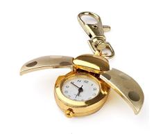 SMARTNAVI Hombres Mujeres Adultos Cuarzo Analógico Mariquita Dorada Reloj de Bolsillo Llavero Llavero Reloj Colgante